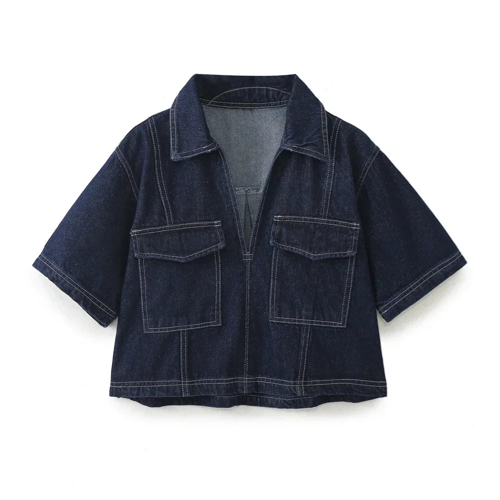 Amalie | V-hals Denim Sæt 