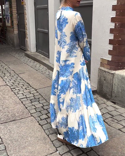 Giavanna - Afslappet lang kjole med vide ærmer og print