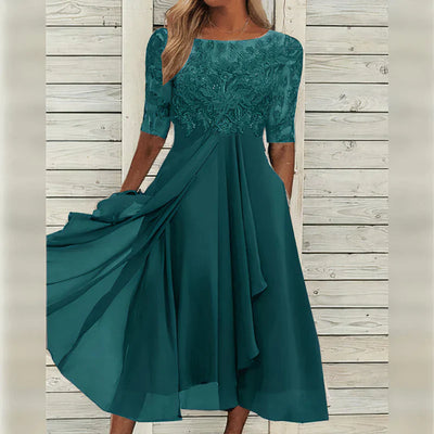 Sylvana - Te-lang blondekjole med broderi