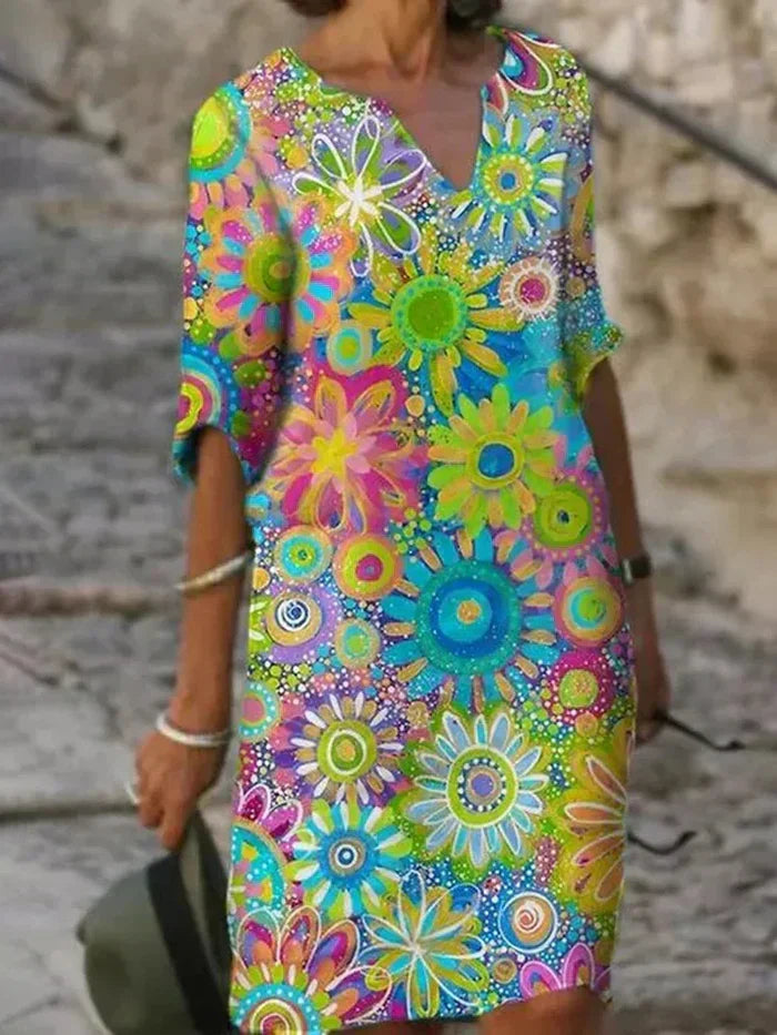 Beth™ - Farverig blomsterkjole 