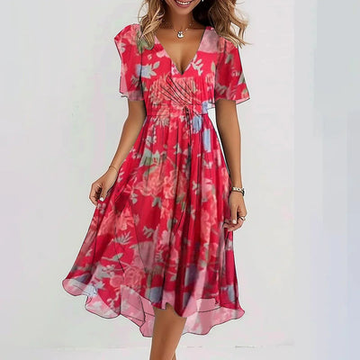 Sofia™ | Stilfuld Blomstret Midi Kjole