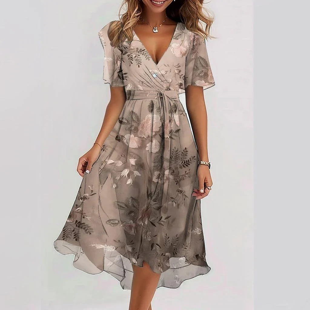 Sofia™ | Stilfuld Blomstret Midi Kjole
