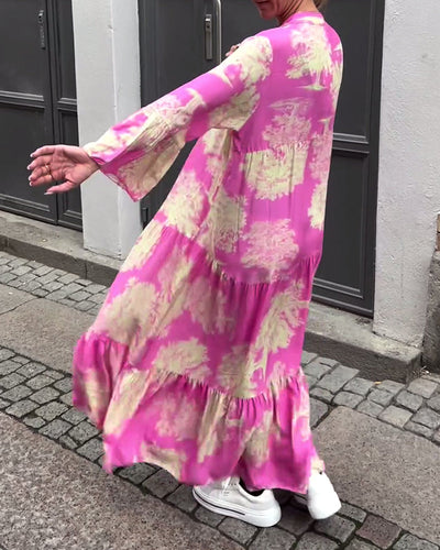Giavanna - Afslappet lang kjole med vide ærmer og print