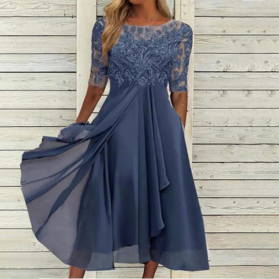 Sylvana - Te-lang blondekjole med broderi