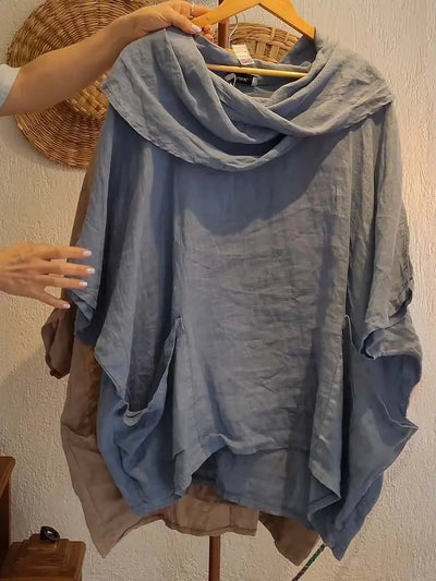 Tanith - Bluse med 3/4-ærmer og draperet halsudskæring i afslappet pasform