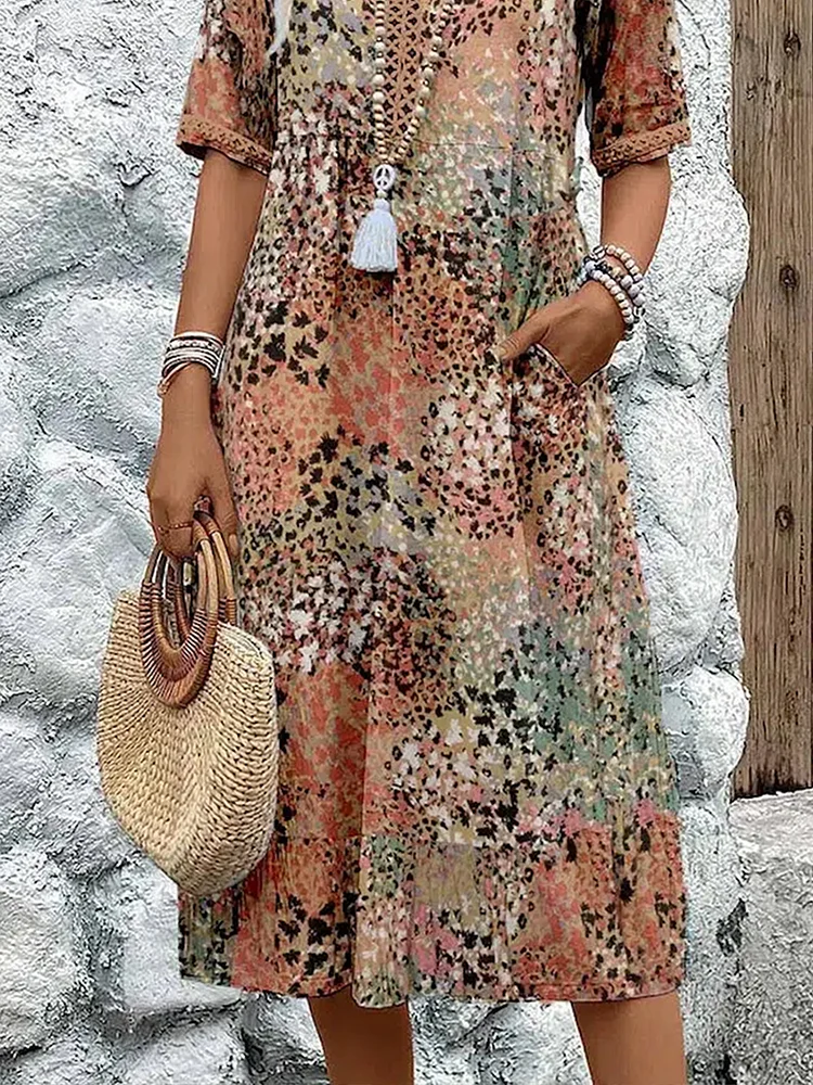 Danielle - Dame Vibrant Midi-kjole med lommer