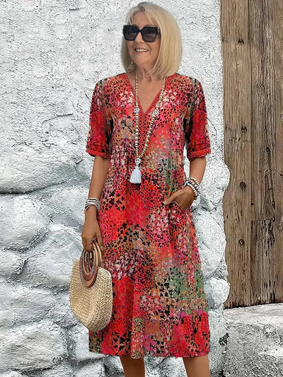 Danielle - Dame Vibrant Midi-kjole med lommer