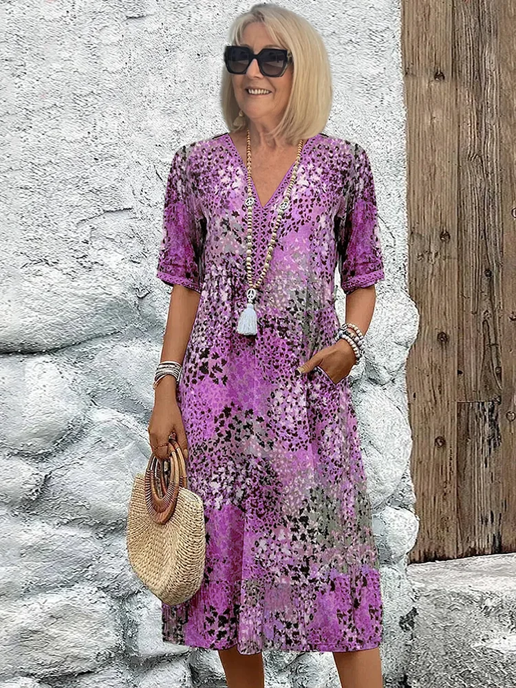 Danielle - Dame Vibrant Midi-kjole med lommer