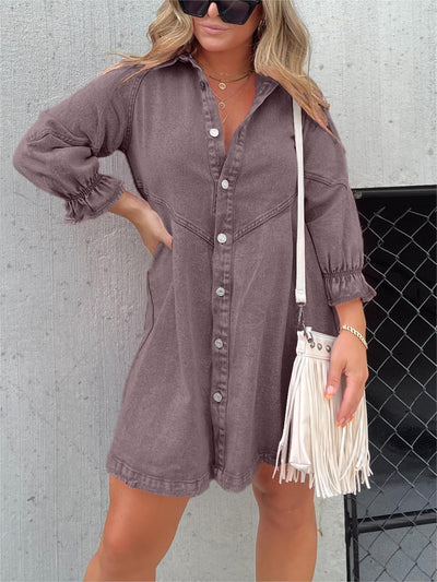 Galilea - Chic Midi-kjole i denim med nedadgående krave