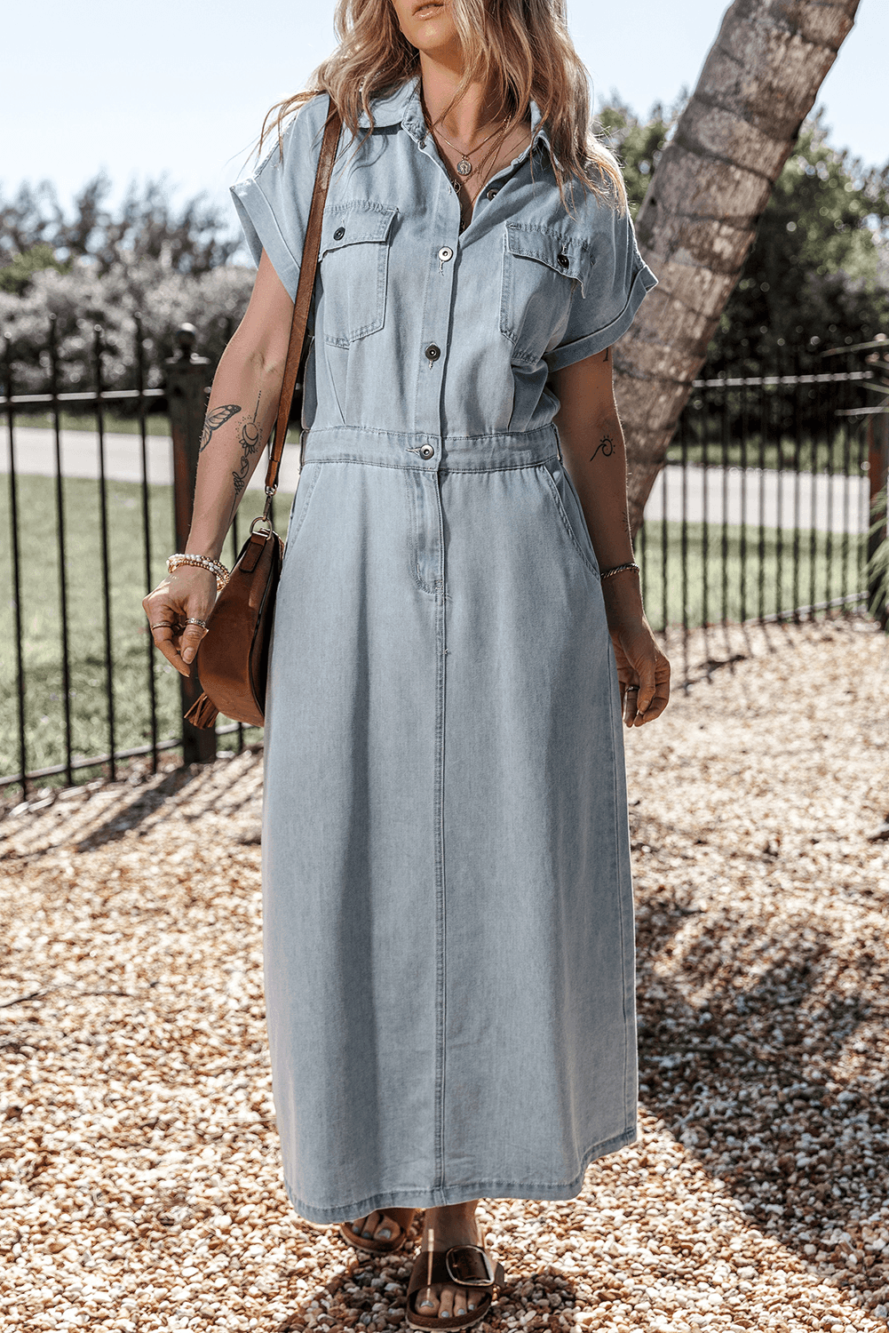Katrine | Elegant Denimkjole med Korte Flagermusærmer