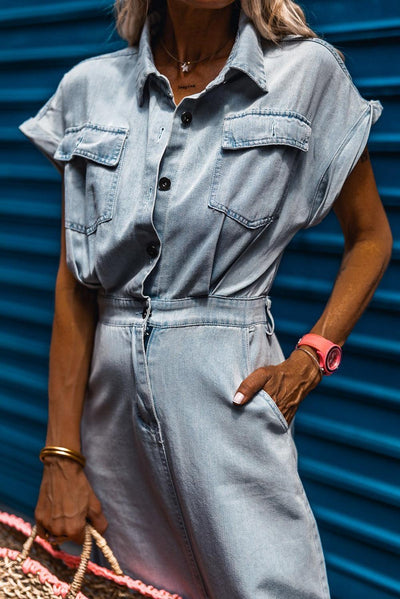 Katrine | Elegant Denimkjole med Korte Flagermusærmer