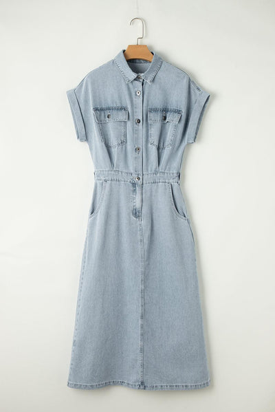 Katrine | Elegant Denimkjole med Korte Flagermusærmer