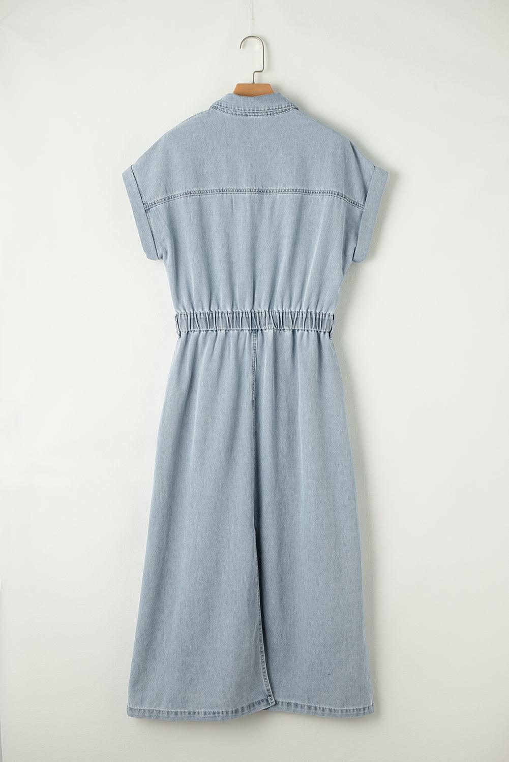 Katrine | Elegant Denimkjole med Korte Flagermusærmer