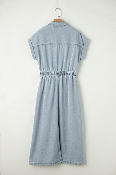 Katrine | Elegant Denimkjole med Korte Flagermusærmer