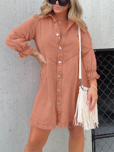 Galilea - Chic Midi-kjole i denim med nedadgående krave