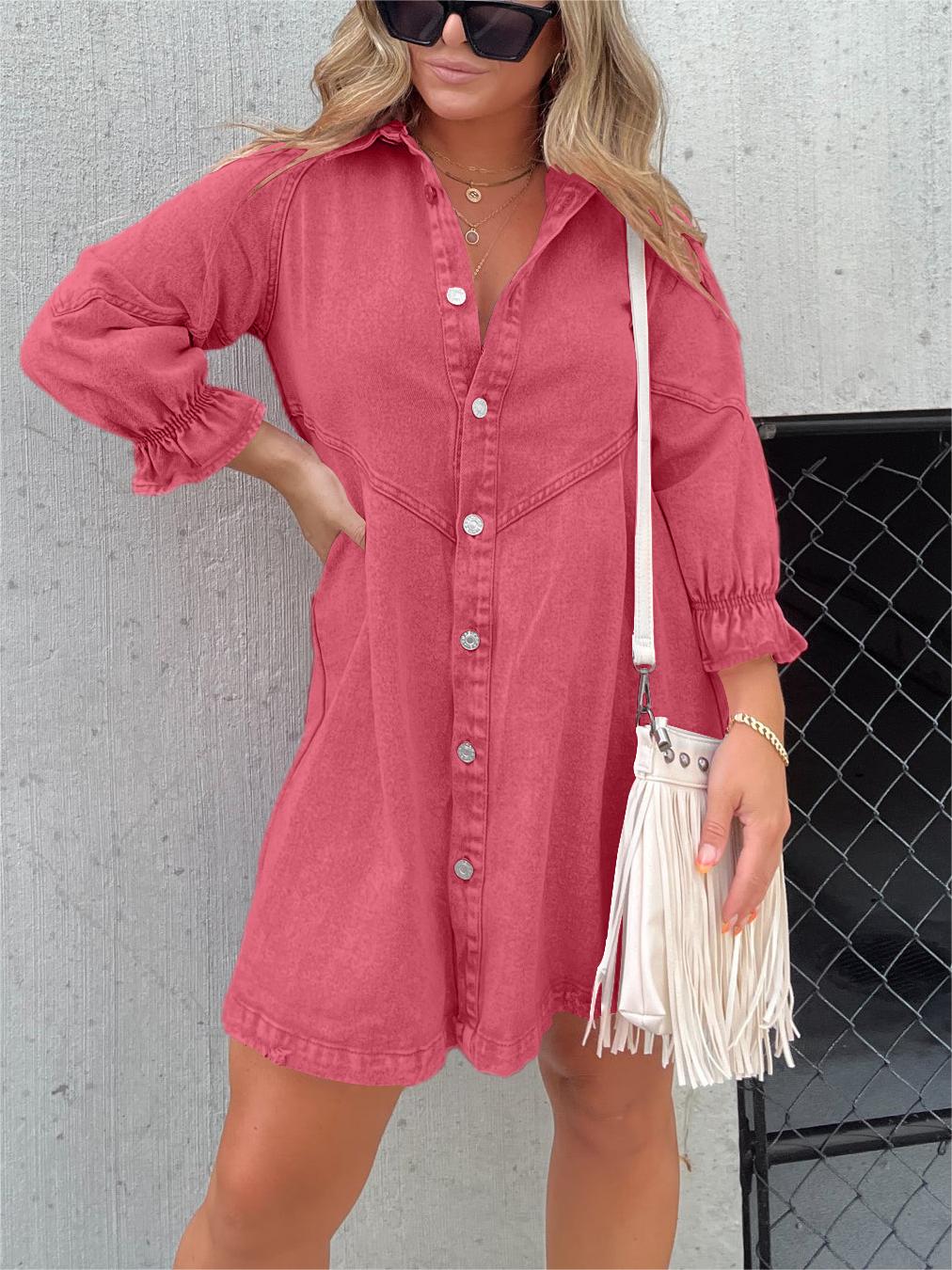 Galilea - Chic Midi-kjole i denim med nedadgående krave