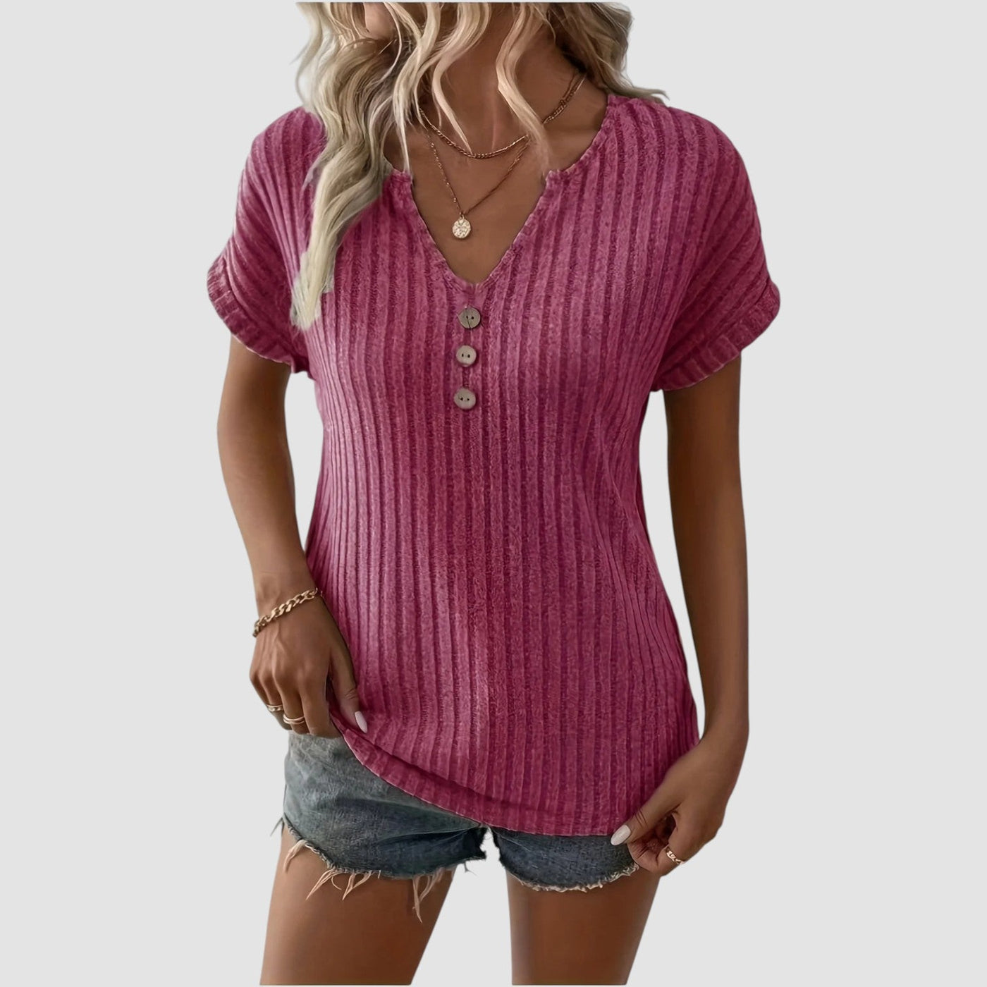 Svala – Ribbet top med knapper