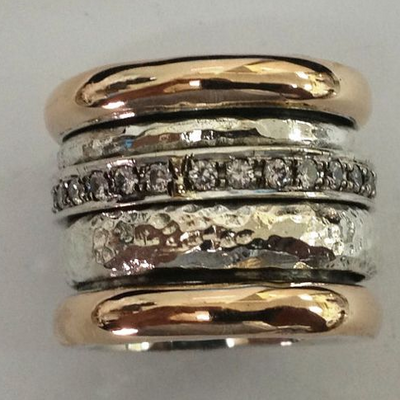 Tyk vintage ring i guld og sølv