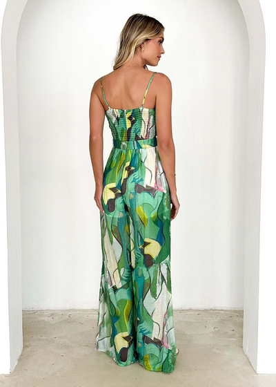 Annalise - Chic Printed Suspender Strap Lang Kjole