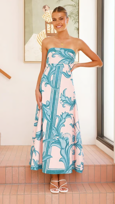 Iris - Vintage Printet Lang Tubekjole