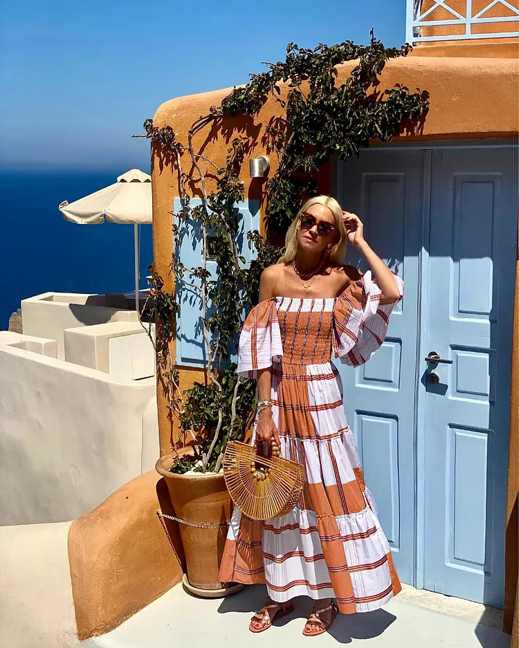 Seraphina - Luksuriøs maxikjole med off-shoulder-print og mexicansk print