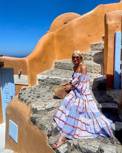 Seraphina - Luksuriøs maxikjole med off-shoulder-print og mexicansk print