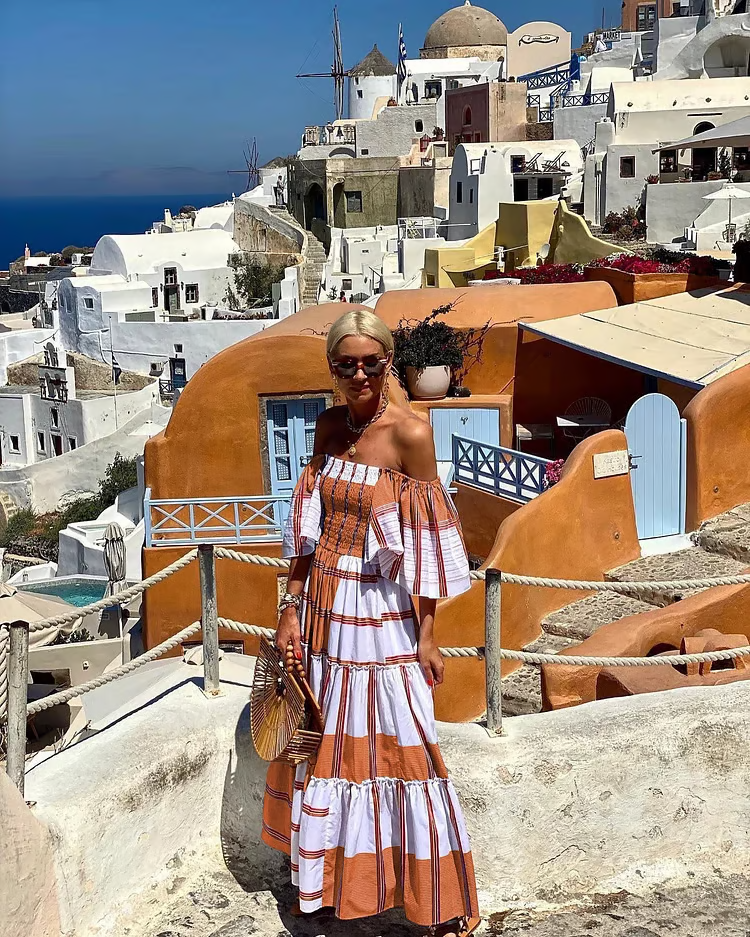 Seraphina - Luksuriøs maxikjole med off-shoulder-print og mexicansk print