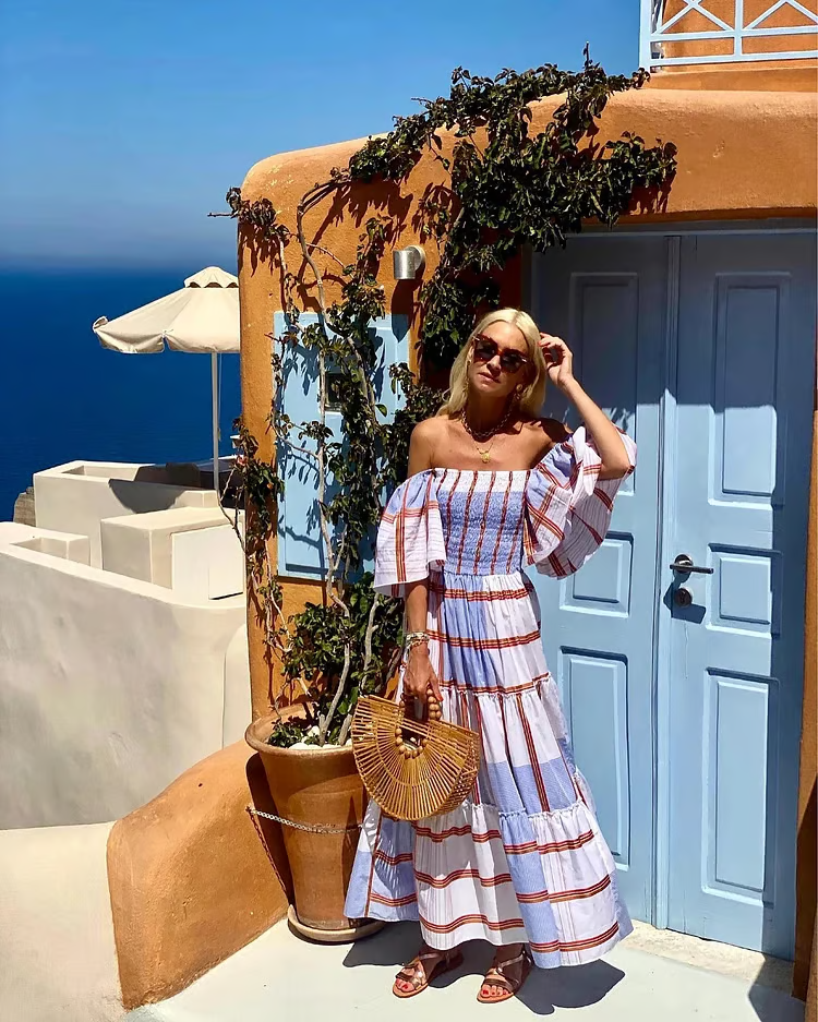Seraphina - Luksuriøs maxikjole med off-shoulder-print og mexicansk print