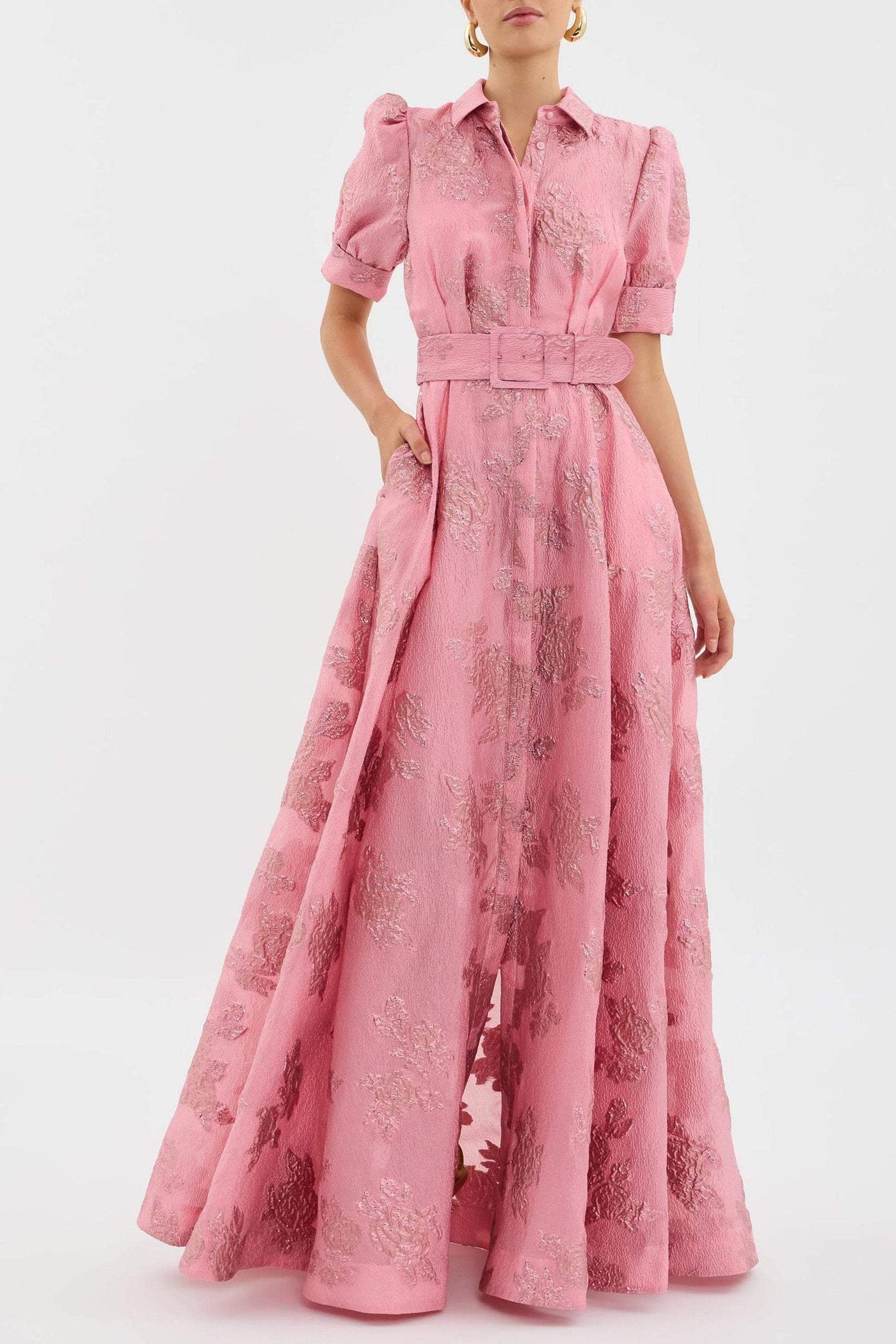 Aven - Retro Pink Lapel Højtaljet Kjole 