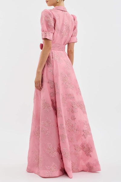 Aven - Retro Pink Lapel Højtaljet Kjole 
