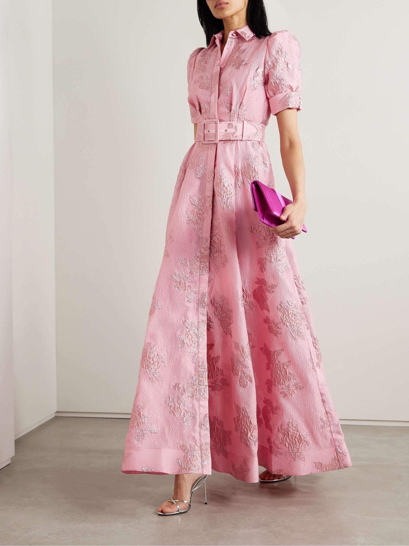 Aven - Retro Pink Lapel Højtaljet Kjole 
