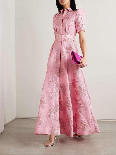 Aven - Retro Pink Lapel Højtaljet Kjole 