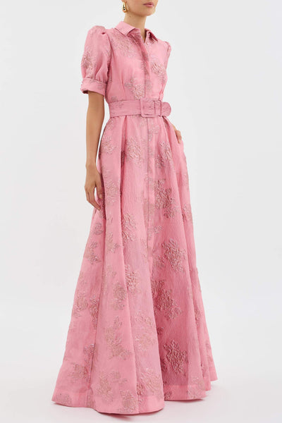 Aven - Retro Pink Lapel Højtaljet Kjole 