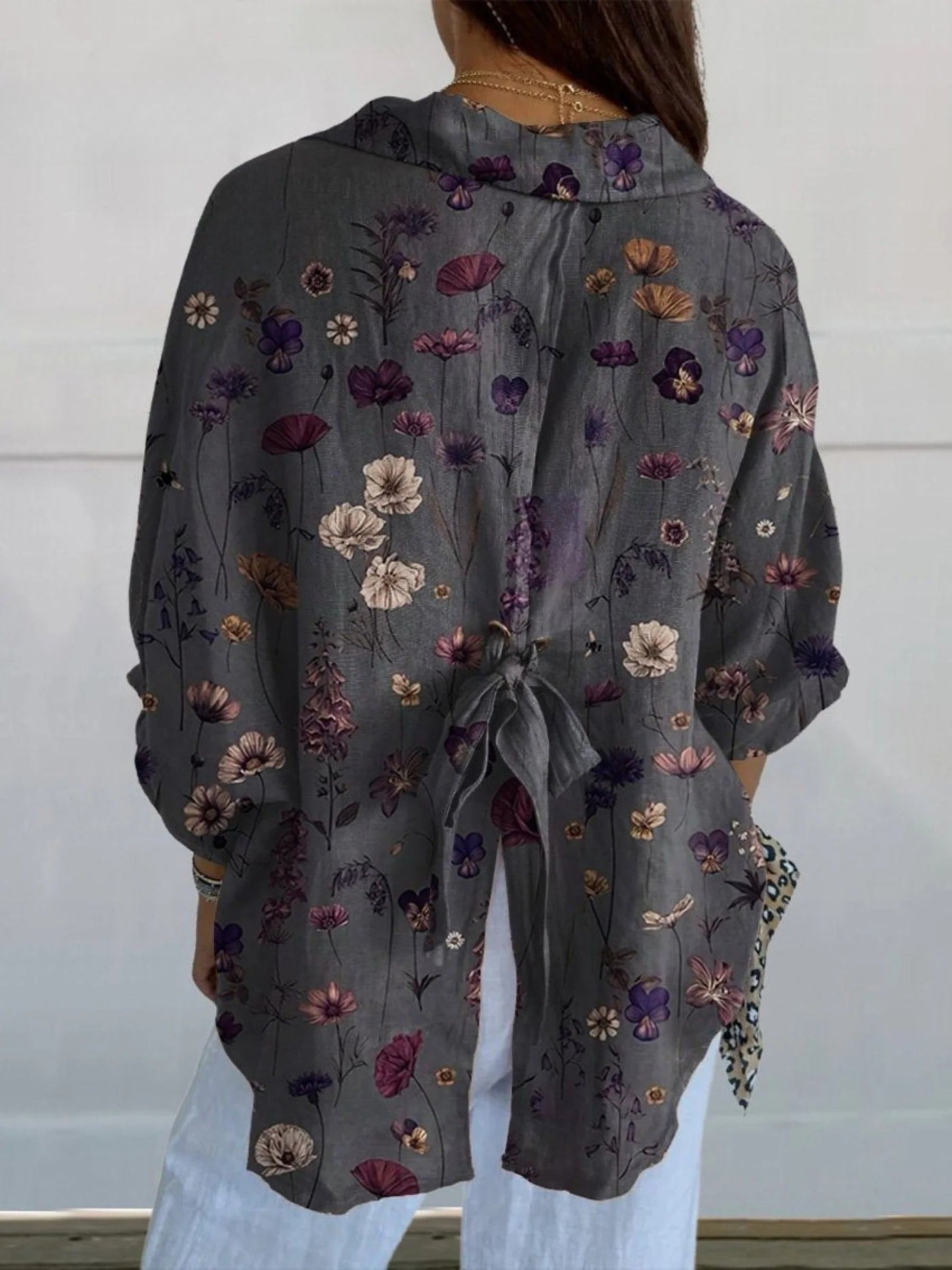 Nerys - Elegant nederdel med blomsterprint og lomme i hør