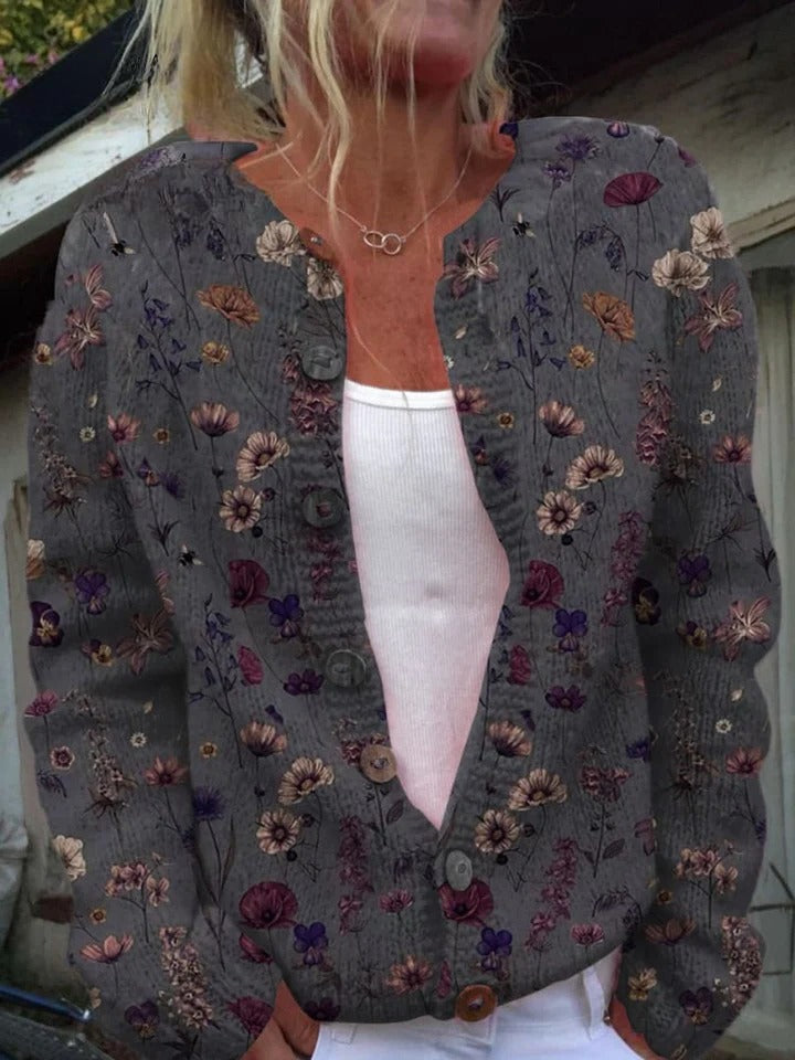 Nerys - Elegant nederdel med blomsterprint og lomme i hør