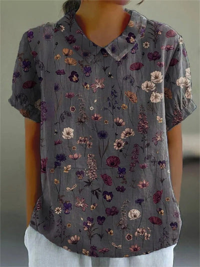 Nerys - Elegant nederdel med blomsterprint og lomme i hør