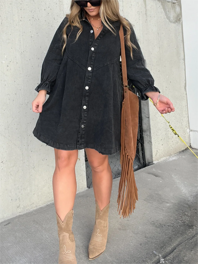Galilea - Chic Midi-kjole i denim med nedadgående krave