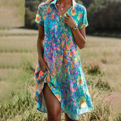 Rachel - Vintage Blomster Boho Kjole med V-hals 