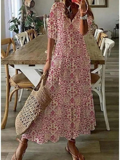 Andrea - Boho Vintage V-hals Printet Kjole 