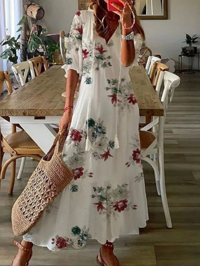 Andrea - Boho Vintage V-hals Printet Kjole 